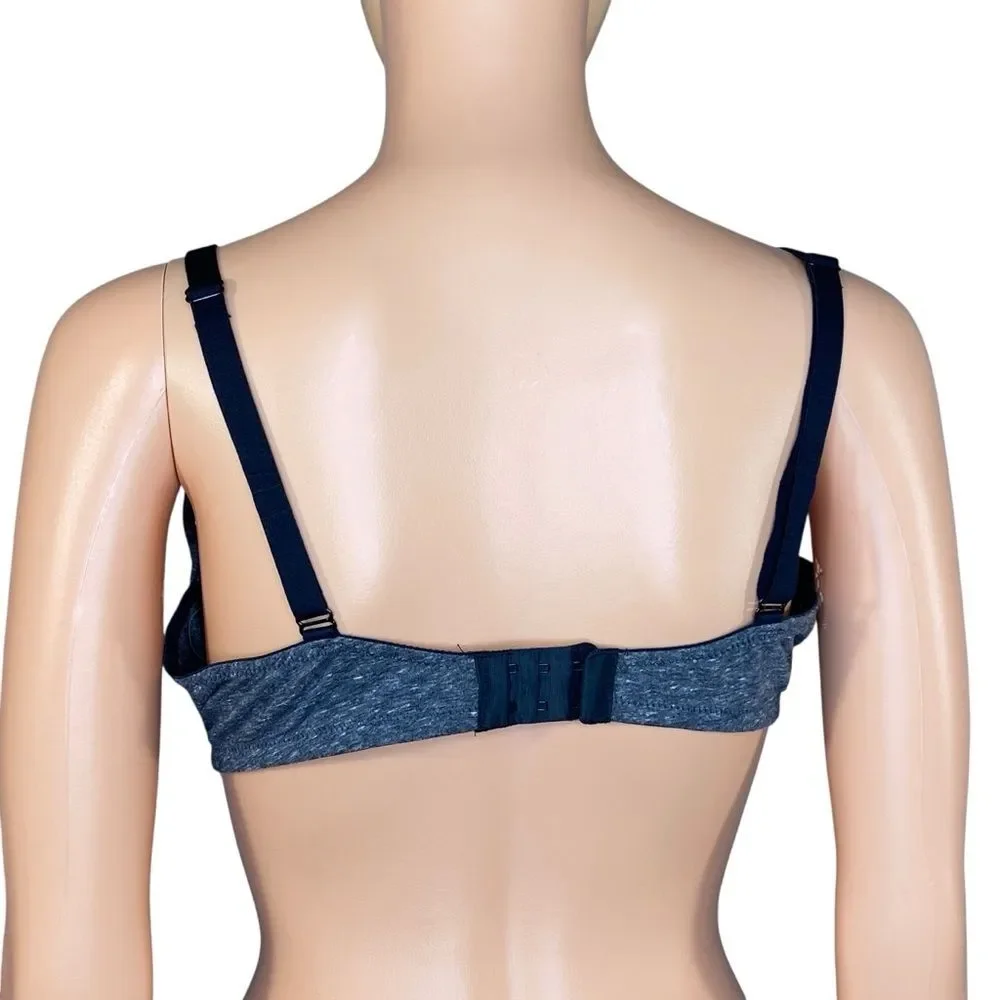 Auden Tee Shirt Bra Size 38C Demi Coverage Lightly Lined Heather Gray and Black